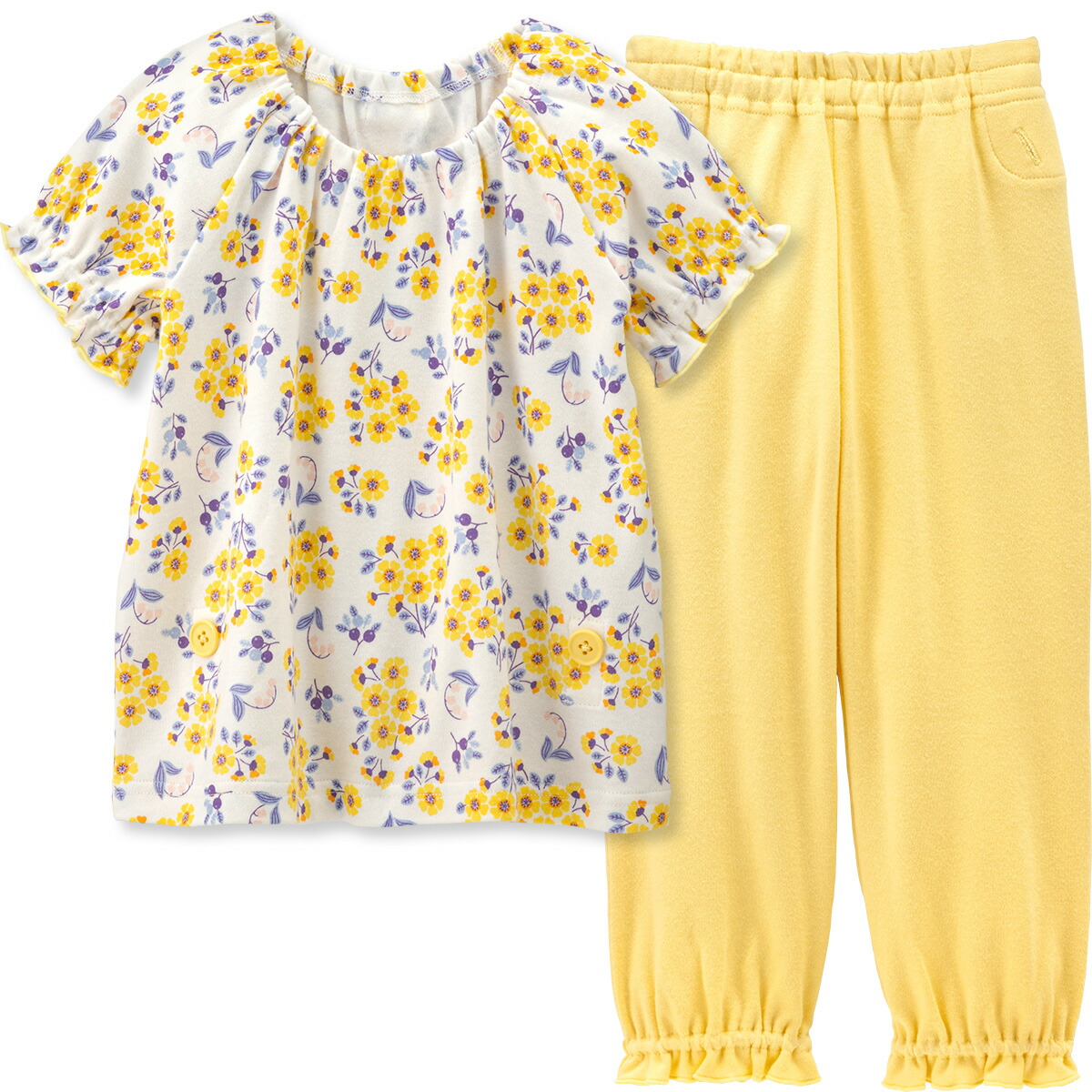 楽天市場 コンビミニ のびのび腹巻付き半袖パジャマ ひまわり 女の子 80cm 90cm 100cm 110cm 1cm 130cm イエロー おしゃれ 可愛い キッズ 子供服 半袖 服 こども 腹巻き付き腹巻き 子供 ルームウェア 夏用 子ども かわいい パジャマ コンビ コンビミニ公式