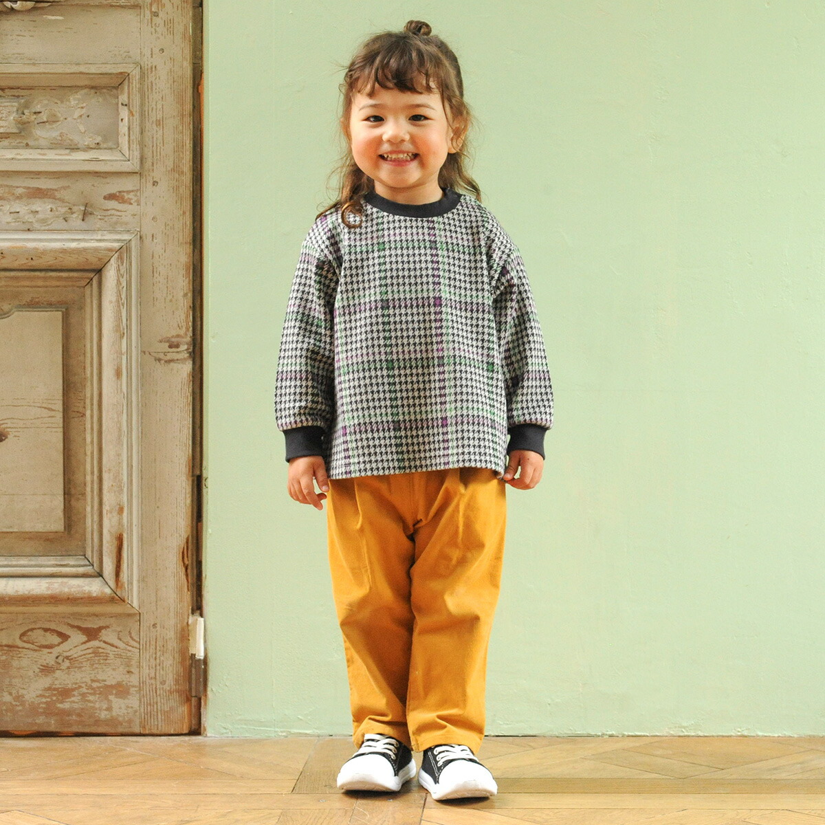 コンビミニ》長袖 ゆったりプルオーバー（グレンチェック ジャカード） 男の子 女の子 80cm 90cm 100cm 110cm 120cm 赤ちゃん  服 ベビー服 子供服 子ども こども キッズ チェック トップス 秋冬 冬服 おしゃれ 冬 オーバーサイズ 出産祝い ギフト トップス ...