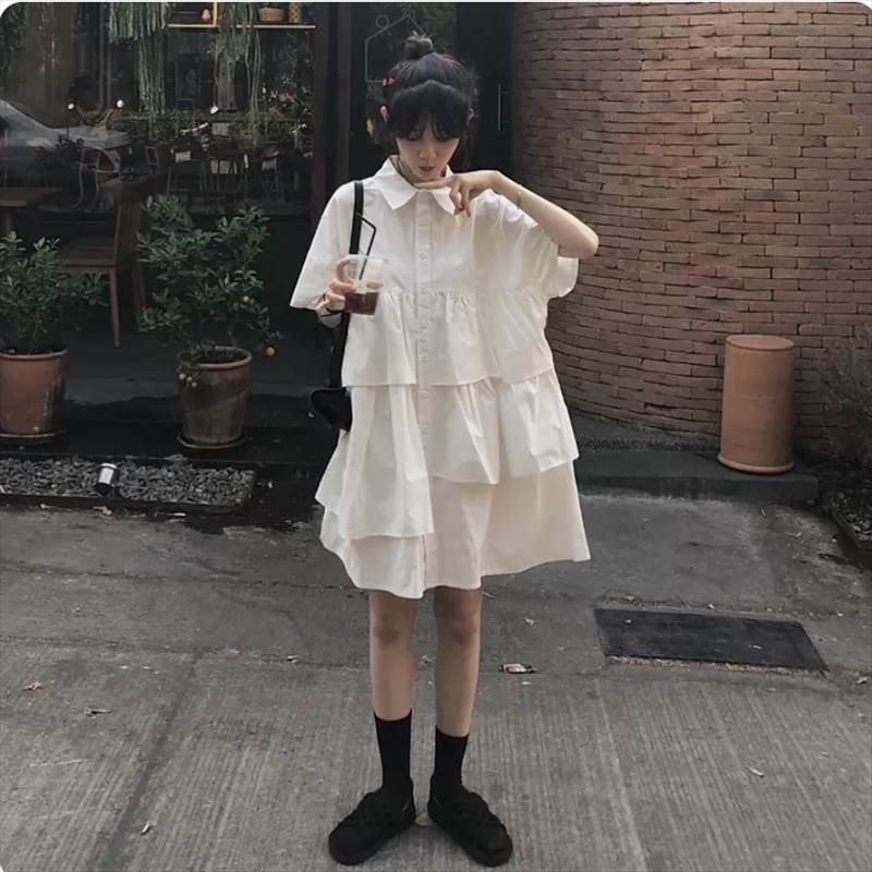 楽天市場】ワンピース シャツワンピース 半袖 ティアード 襟付き A