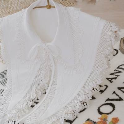 つけ襟 レース ステッチ リボン タッセル Vネック ショール アクセサリー付き 飾り アクセサリー かわいい きれいめ シンプル カジュアル 大人可愛い おしゃれ お洒落 こなれ感 個性的 フェミニン クール レトロ レースステッチ 無地 オールシーズン 春 夏 秋 冬 10代|Come to Store