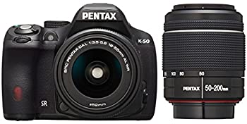 【中古】RICOH デジタル一眼一眼レフ PENTAX K-50 DAL18-55mmWR・DAL50-200mmWRダブルズームキット 黒いこと K-50 WZO