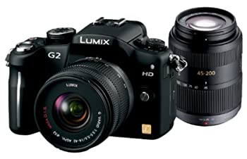 【中古】パナソニック デジタル一眼カメラ G2ダブルズームレンズキット14-42mm/F3.5-5.6・45-200mm/F4.0-5.6付属) コンフォートブラック DMC-G2W-K｜Come to Store