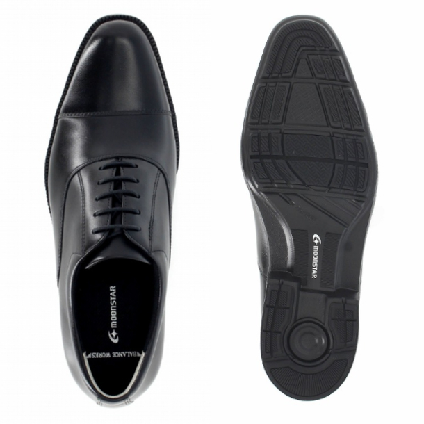 ムーンスターバランスワークスＢＷ４６０１メンズビジネスシューズ3Eストレートチップ紳士革靴24.5cm～30.0cm機能性カップインソールAg+抗菌防臭非対称カウンター耐摩耗ラバー