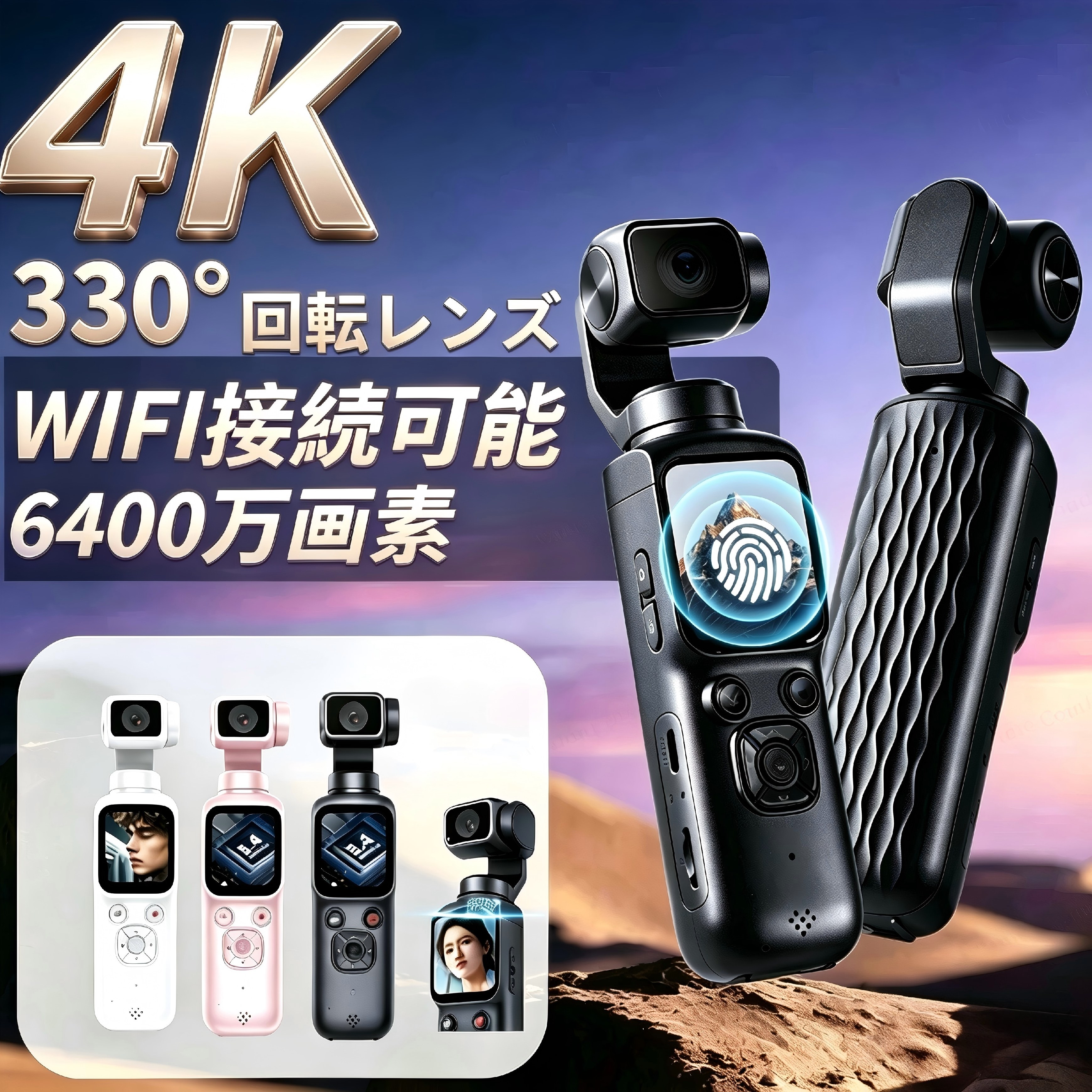 「晴れ晴れしい排他的権利付き添い人★2026新発売」動き写真器 4K テレビカメラ VLOG写真器 写真器 高画質 ジンバルカメラ 衣嚢写真器 小型 高画質6400W  330度回転させる水晶体  大収容能力蓄電池 映像映画化 Vlog 小型 テレビカメラ 衣嚢写真器 ウェアラブルカメラ