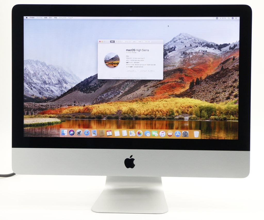 Apple iMac 21.5インチ Late 2013 Core i7-4770S 3.1GHz 16GB 128GB(SSD) 1TB(HDD) Geforce GT750M FHD 1920x1080ドット macOS High Sierra