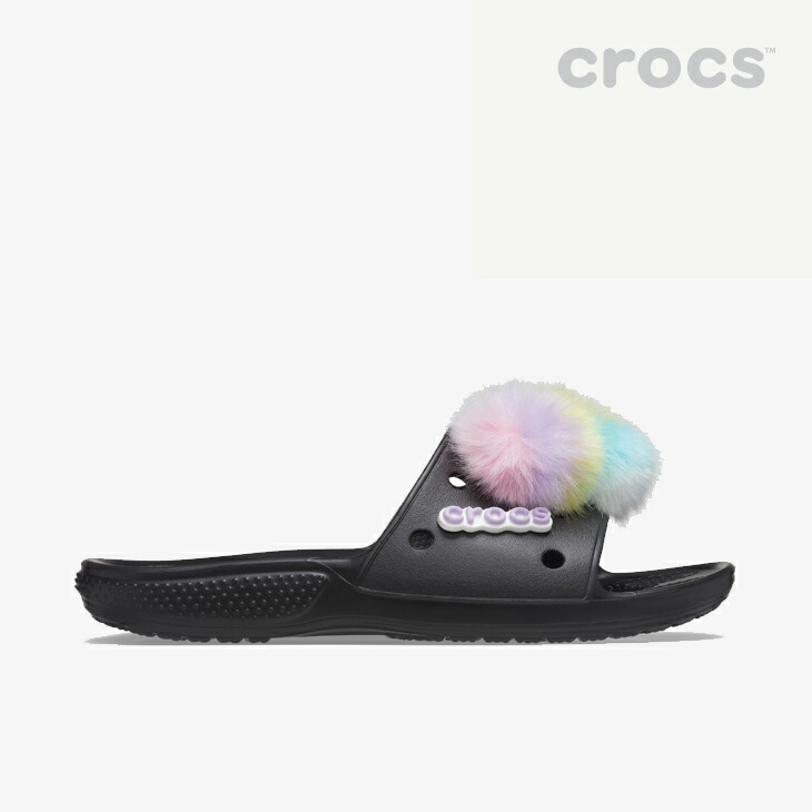 クロックス《ユニセックス》クラシック ファー シュアー ブラック CROCS ユニセックスClassic Fur Sure Slide Black #  珍しい