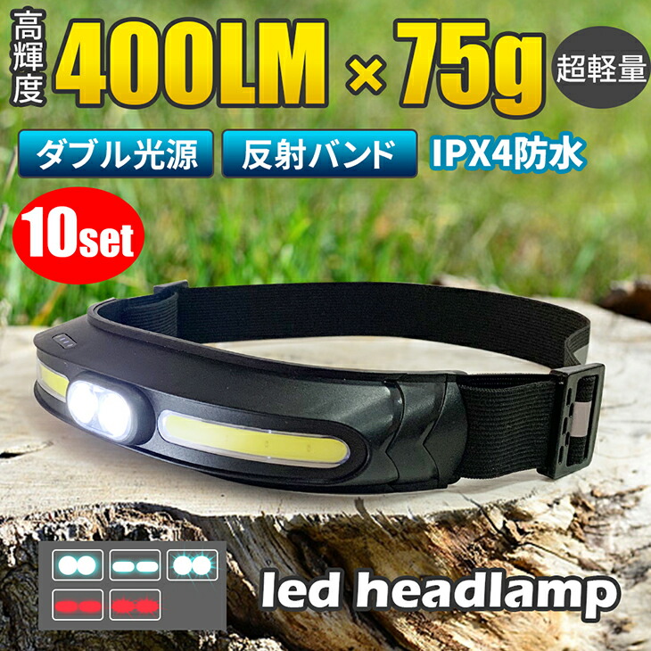 前照燈 10個仕掛ける 上端照明ランプ 申し受ける式 ダブル明かり LED前照燈 LEDともし火 夜 照りかえす USB申し受ける IPX4 雨合羽 高明快さ 豪然たる 防災 不仕合わせ 停電 魚釣り 山登り アウトドア 難民キャンプ ほっつき歩く 銀輪 御役目灯 林業 農作 長時間 難民キャンプ設備(MTO-HEADLIGHT-001-10SET)
