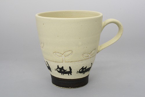 日本製 黒ネコ マグ（イエロー） 3点セット マグカップ コップ 陶器 国産 シンプル かわいい おしゃれ ねこ 猫 贈り物 プレゼント ギフト