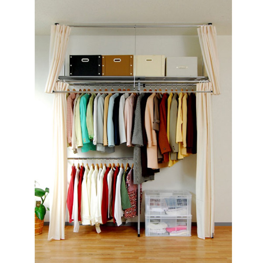 ツッパリクローゼットハンガーラック　フロントハンガー付（オールカーテン） 楽天市場】送料無料 ツッパリクローゼットハンガー フロントハンガー付