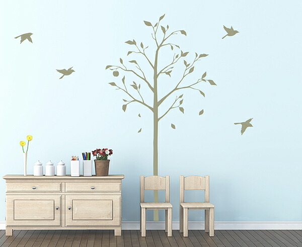 最高の 転写タイプ 大判 高級 ウォールステッカー 林檎の木と小鳥 グリーン 木 果物 鳥 日本製 壁傷 汚れ隠し インテリア キッチン リビング 子供部屋 トイレ 壁紙 壁シール かわいい 北欧w 最安値に挑戦 Acaonoticias Com Br