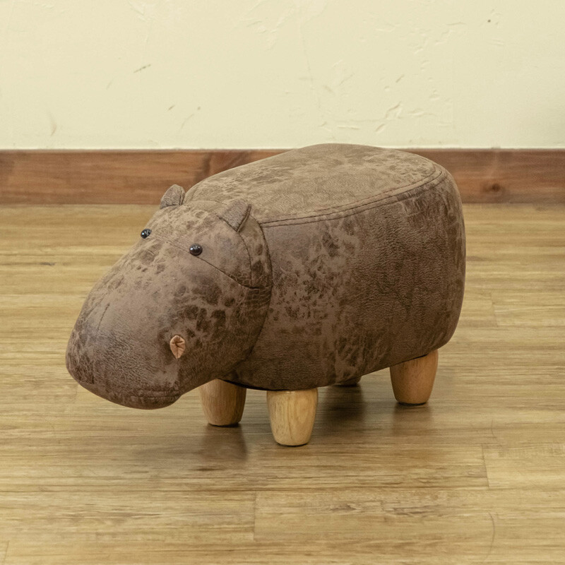 アニマルスツールs カバ グリーン ブラウン 腰かけ かわいい 足置き 天然木 ファブリック スツール 子供部屋