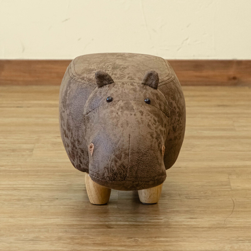 アニマルスツールs カバ グリーン ブラウン 腰かけ かわいい 足置き 天然木 ファブリック スツール 子供部屋