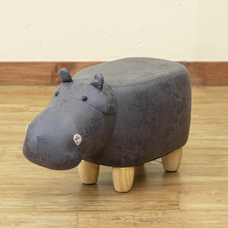 アニマルスツールs カバ グリーン ブラウン 腰かけ かわいい 足置き 天然木 ファブリック スツール 子供部屋