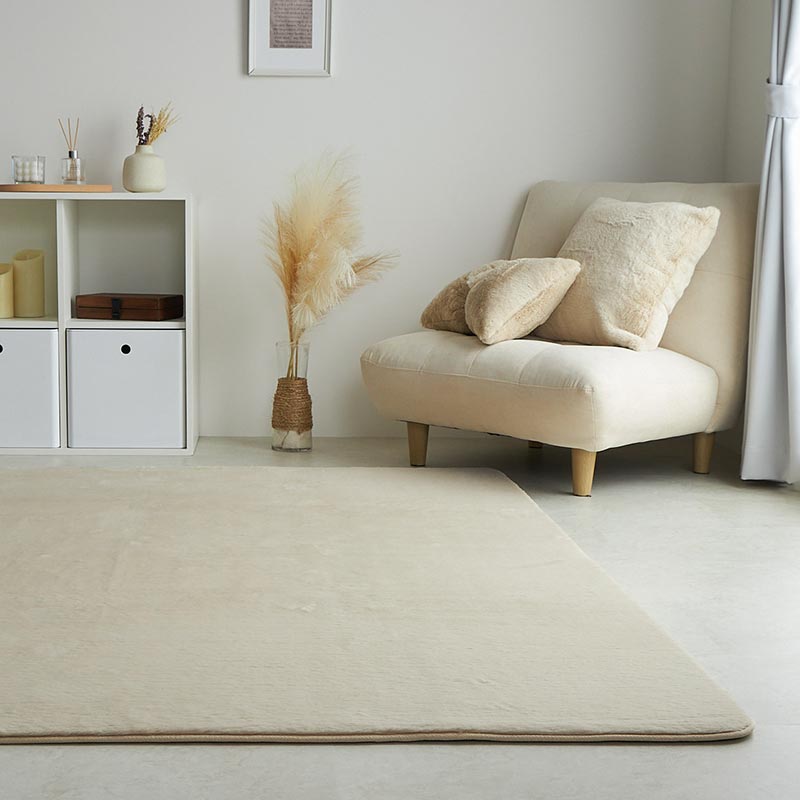 ラビットファー ラグ 190x240cm ベージュ ラファ ラグマット ラグカーペット 洗える すべり止め ウォッシャブル ホットカーペットカバー おしゃれ かわいい 韓国風 一人暮らし リビング 白家具 北欧 さらさら ふっくら