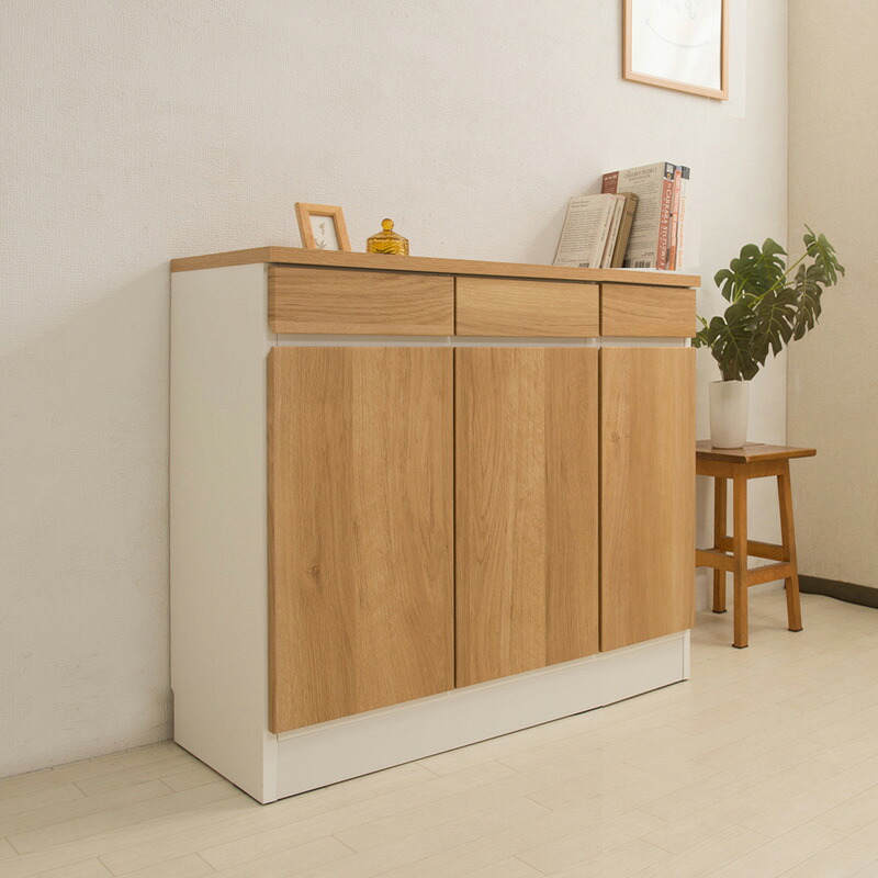 薄型キャビネット 幅90cm 奥行35cm 高さ75.5cm gym ジムシリーズ 日本製 ナチュラル