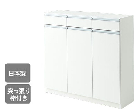 引き出しタイプ エール90H WH カウンター下収納 収納棚 収納 幅90cm 電話台 ファックス台 FAX台 日本製 突っ張り式 スリム 薄型 おしゃれ 鏡面 ホワイト 白 送料無料|コミットアンド店