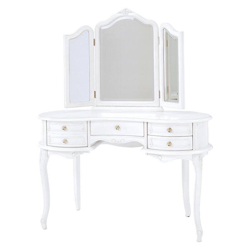 かわいい テーブル 送料無料 白 フィオーレ ホワイト メイク台 3面ドレッサー 猫 収納家具 デスク 三面鏡 姫系 ドレッサー クラシック 猫脚 高級感 フレンチ 三面鏡ドレッサー ヨーロピアン 三面鏡 白家具 アンティーク 化粧台 脚 鏡台 ドレッサーテーブル エレガント