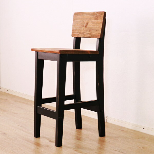 ハイチェア カウンターチェア おしゃれ かっこいい カウンタースツール ハイスツール バーチェア ブラック ブルックリン モダン レトロ ヴィンテージ 北欧 大人 天然木 木目 木製 男前 花台 西海岸 黒色 日本メーカー新品 ブラック
