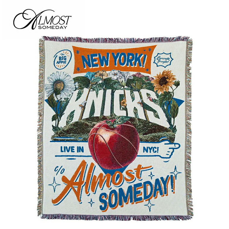 【20%OFF】 ALMOST SOMEDAY KNICKS TAPESTRY BLANKET NBA ロゴ 海外ブランド インポート メンズ ヒップホップ B系 ストリート 人気 ブランド ひざ掛け 黒 白 ブランケット シンプル メンズ 海外ブランド