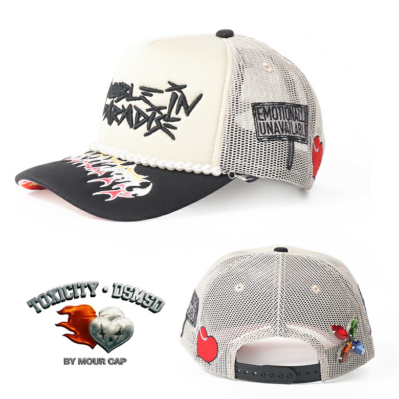TOXICITY × DSMSD TROUBLE IN PARADISE TRUCKER  CREAM ロゴ 海外ブランド インポート メンズ ヒップホップ B系 ストリート 人気 ブランド 帽子 スナップバック  黒 白 キャップ CAP シンプル メンズ 海外ブランド