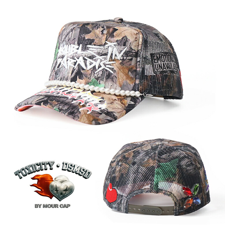 TOXICITY × DSMSD TROUBLE IN PARADISE TRUCKER  REAL TREE CAMO ロゴ 海外ブランド インポート メンズ ヒップホップ B系 ストリート 人気 ブランド 帽子 スナップバック  黒 白 キャップ CAP シンプル メンズ 海外ブランド