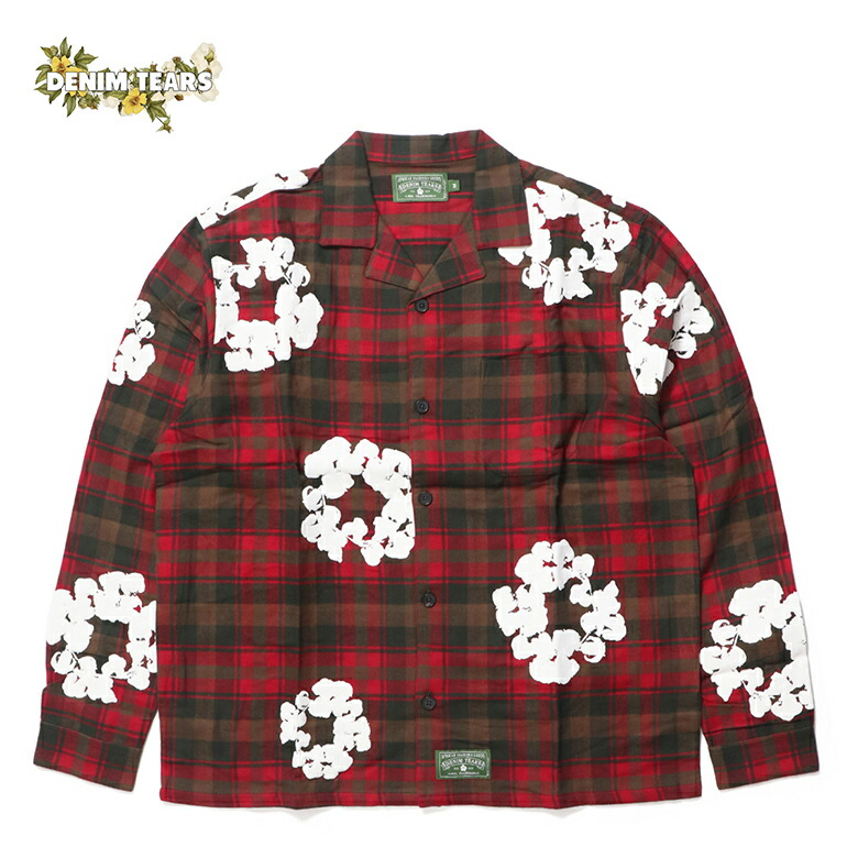 DENIM TEARS COTTON WREATH L/S SHIRTS  RED ロゴ 海外ブランド インポート メンズ ヒップホップ B系 ストリート 人気 ブランド シャツ チェック   メンズ 海外ブランド