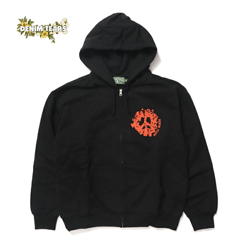 DENIM TEARS DENIM UNIVERSITY ZIP HOODIE BLACK ロゴ 海外ブランド インポート メンズ ヒップホップ B系 ストリート 人気 ブランド ZIPHOODY パーカー メンズ 海外ブランド