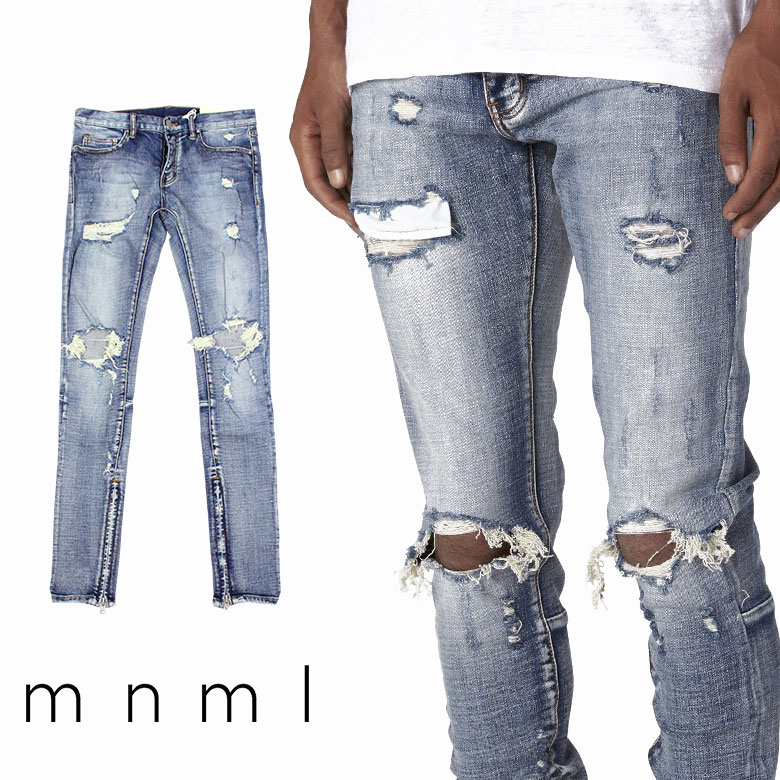 【楽天市場】mnml ミニマル M1 STRETCH DENIM BLUE クラッシュ ダメージジーンズ ダメージ デニムパンツ ストレッチ