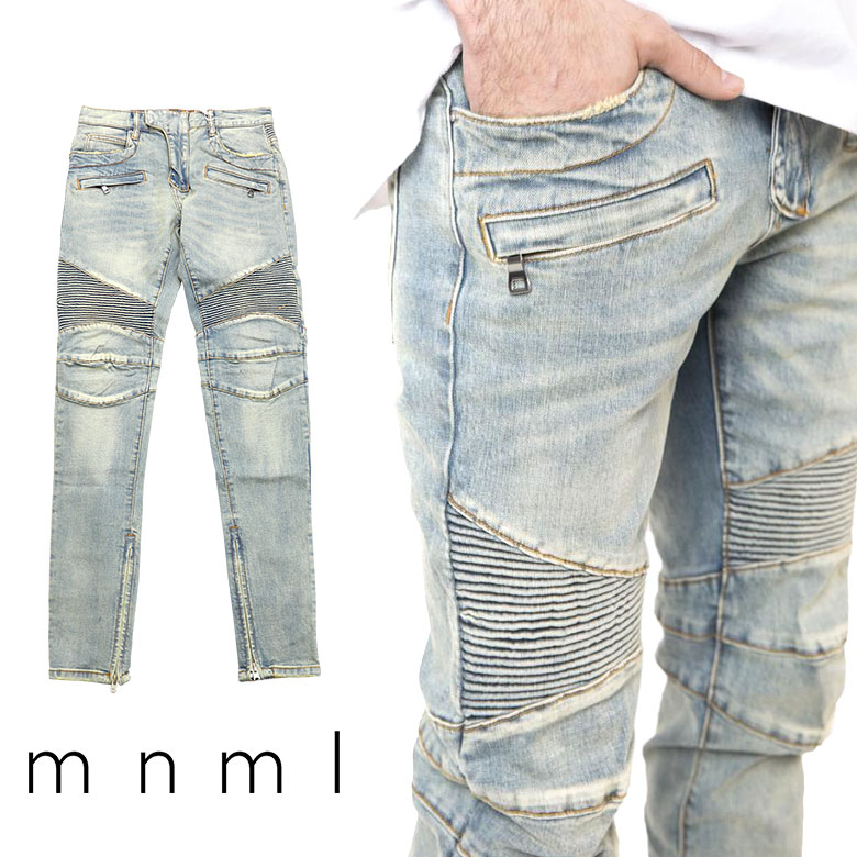 楽天市場】mnml ミニマル M14 STRETCH DENIM LIGHT BLUE バイカー