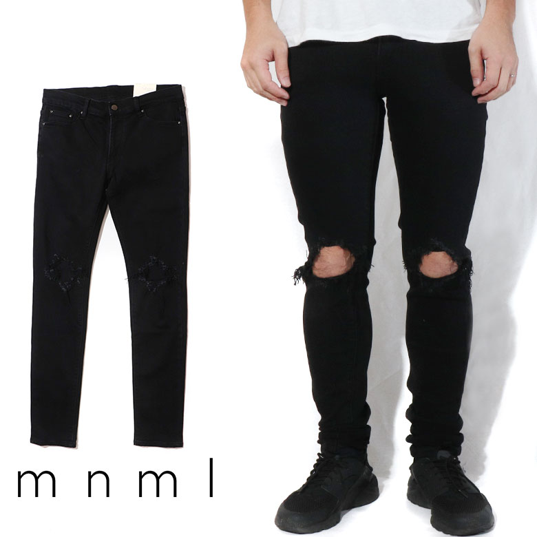 楽天市場】mnml ミニマル X162 STRETCH DENIM BLACK クラッシュ