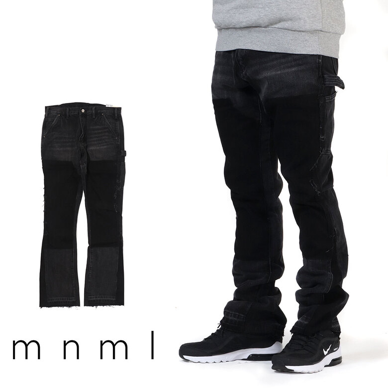 楽天市場】mnml ミニマル B118 FLARE WORK DENIM BLACK フレア フレア 