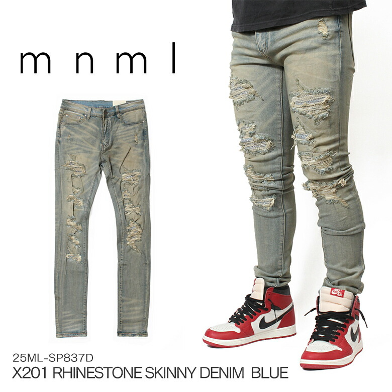 楽天市場】ミニマル デニムパンツ mnml X201 RHINESTONE SKINNY
