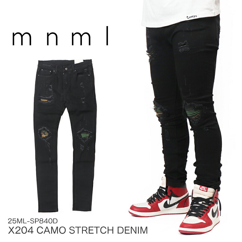 mnml スキニーデニム ダメージ加工 x165 mnml(ミニマル)/ X165 PAISLEY STRETCH DENIM -BLUE- | WALKIN