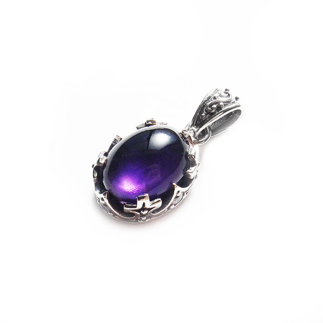 オーバル 王冠 ペンダント パープル ジルコニア シルバー925 ネックレス ゴシック系 メンズ レディース アクセサリー パワーストーン クラウン sd