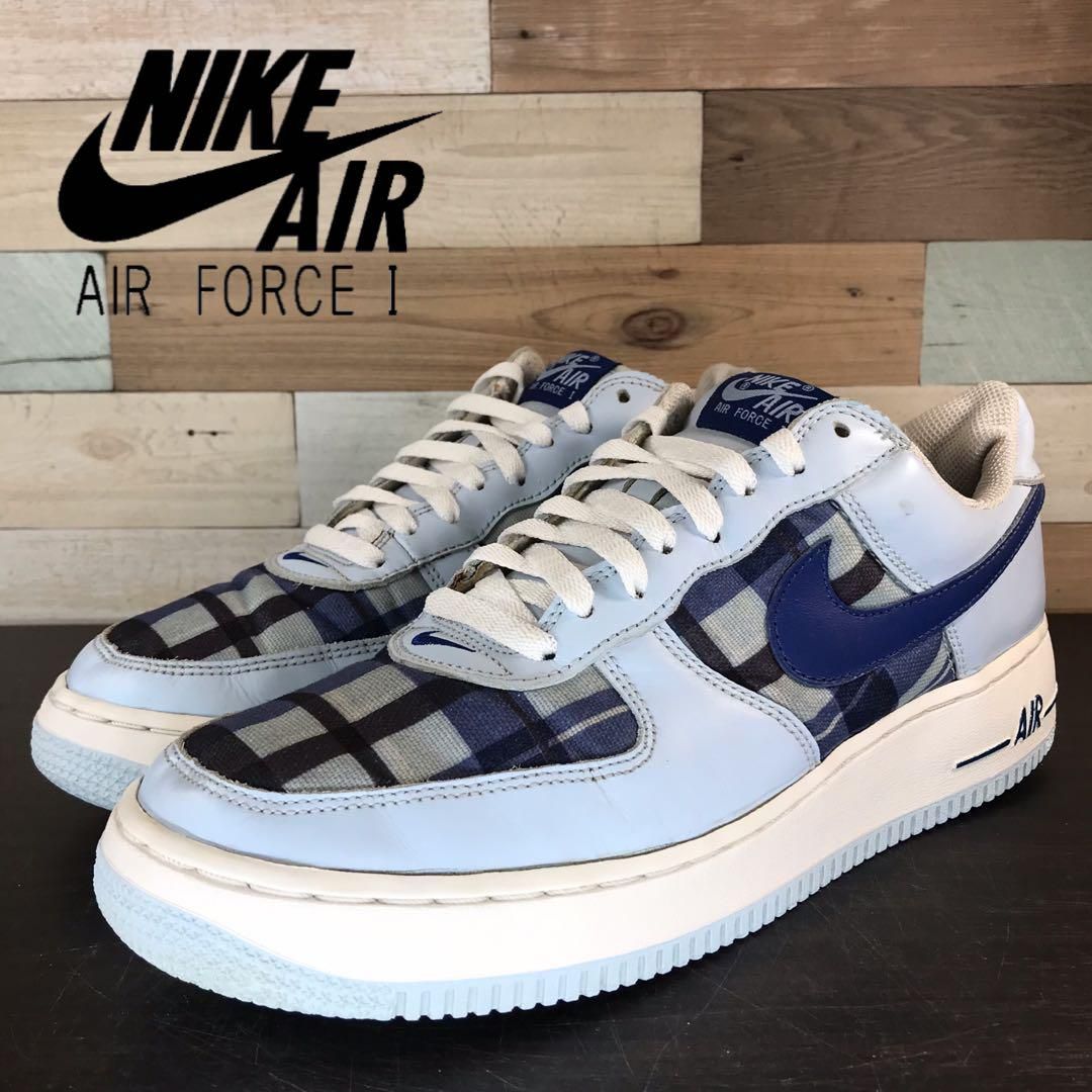 ＼7月限定エントリーでP10倍／【中古】NIKE AIR FORCE 1 PREMIUM ナイキ エア フォース 1 プレミアム ブルー ネイビー チェック 28cm U02783 308038-441｜コモノット