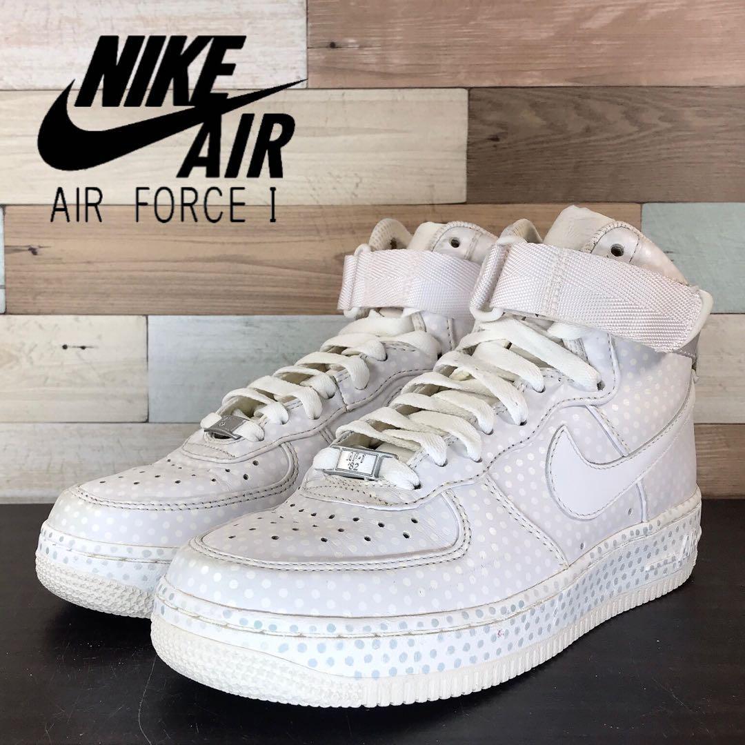 【中古】NIKE AIR FORCE 1 ナイキ ウィメンズ エア フォース ワン ハイカット WHITE ホワイト ドット 水玉 23cm U07132 334031-111
