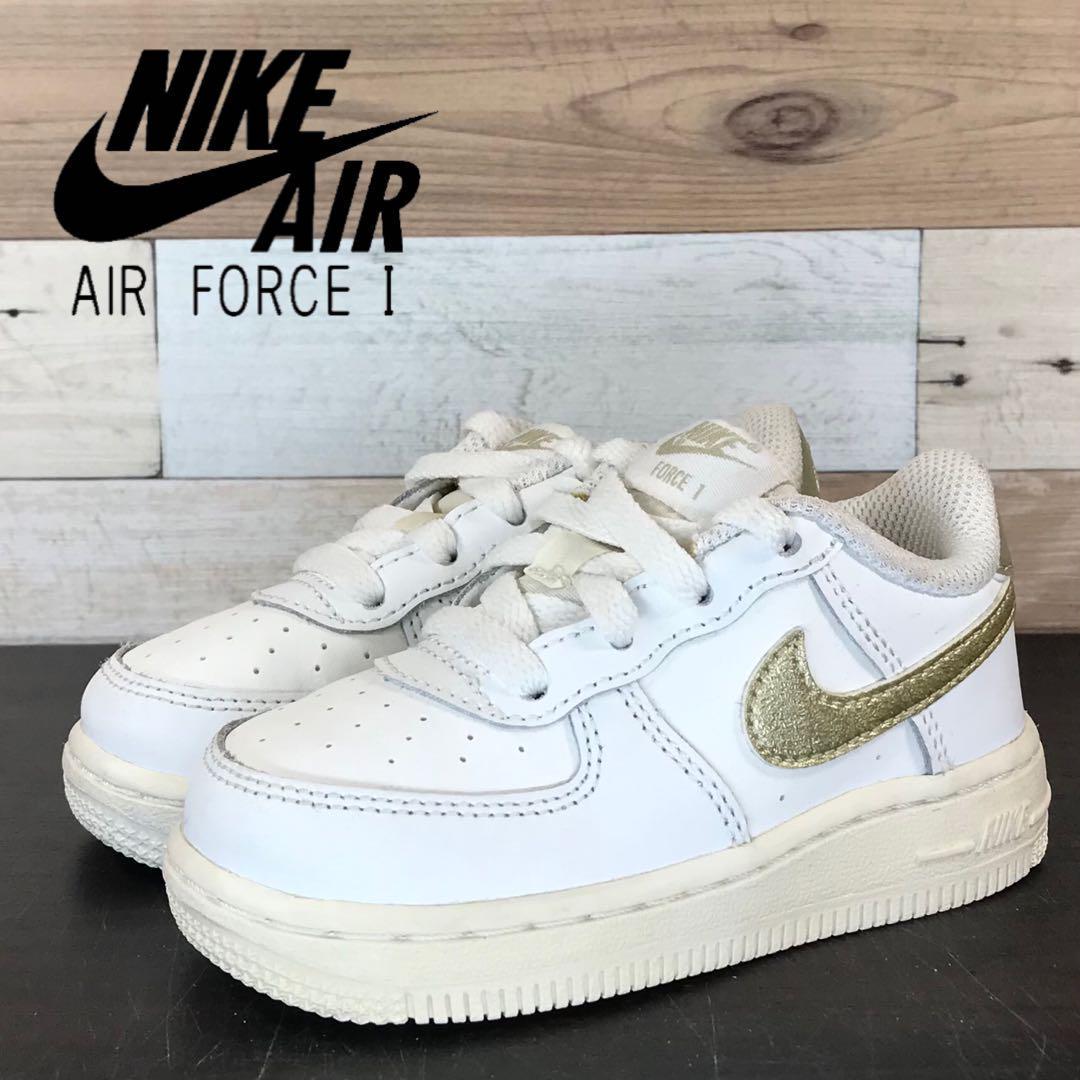 【中古】美品 NIKE AIR FORCE 1 ナイキ エア フォース 1 サミット ホワイト ゴールド 白 金 12cm U08437 314221-127