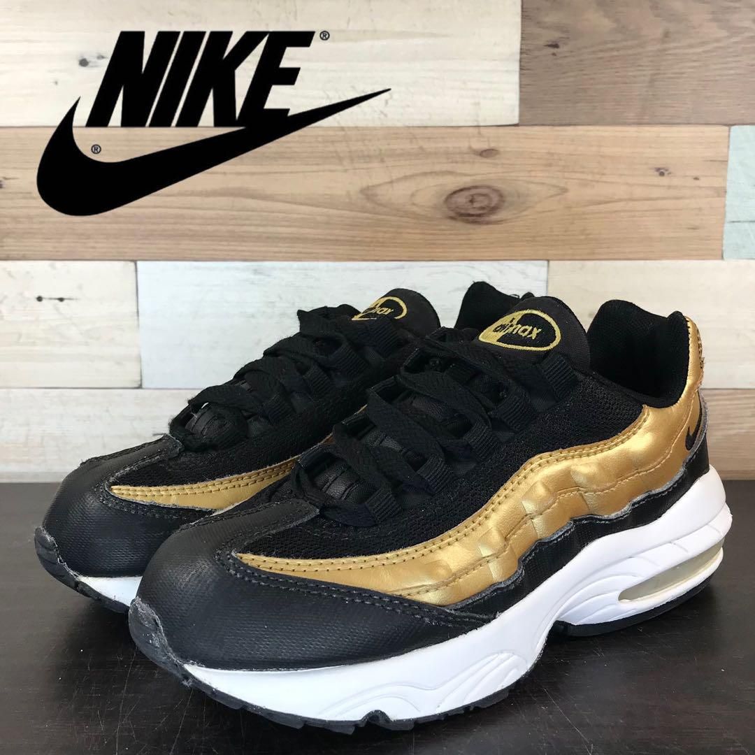 ＼6月制限事項エントリーでP10倍／【中古】NIKE AIR MAX 95 TD ナイキ リトル 大気圏 マックス 95 黒いこと ゴールド 黒 金 19糎 U08438 905461-032