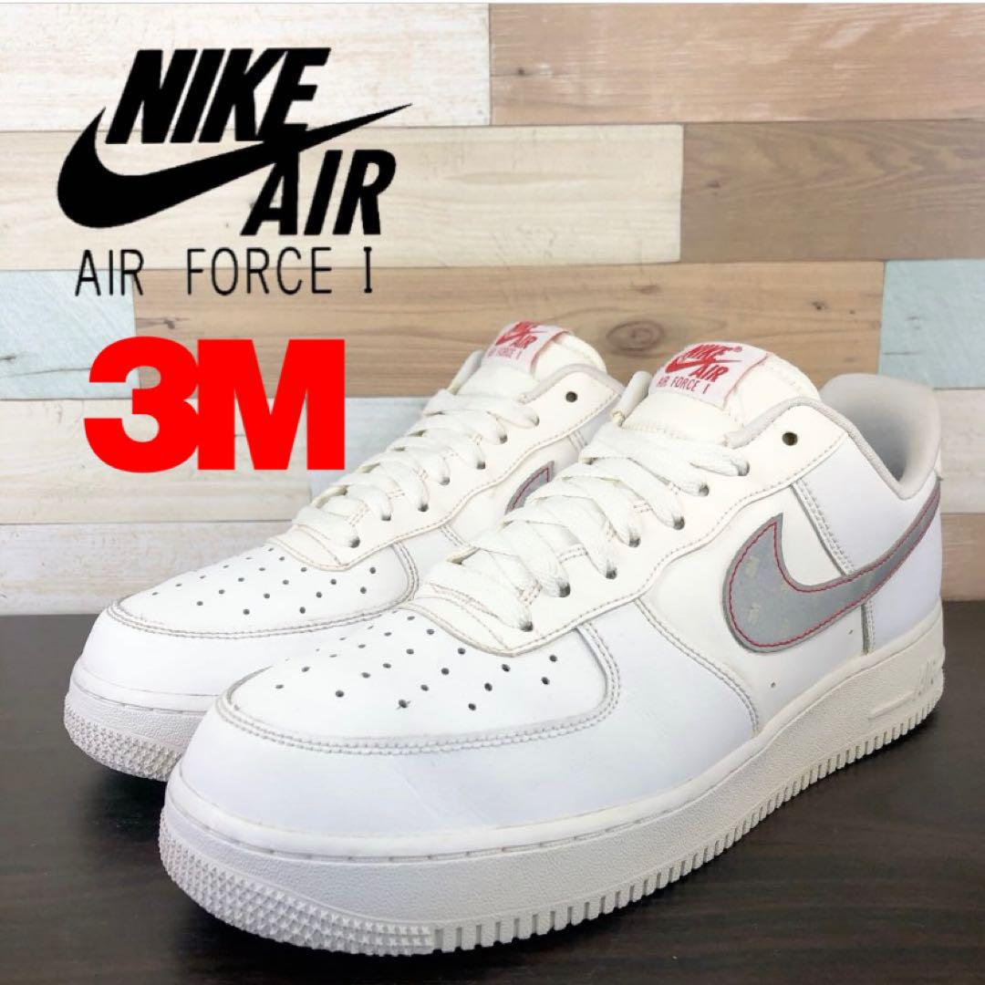 【中古】NIKE AIR FORCE 1 07 3M ナイキ エア フォース 1 07 ホワイト シルバー アンスラサイト ユニバーシティレッド 27.5cm U08589 CT2296-100