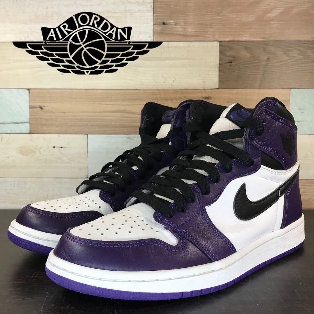 【中古】NIKE AIR JORDAN 1 ナイキ エア ジョーダン 1 レトロ ハイカット ホワイト パープル 白 紫 24cm U10944 555088-500