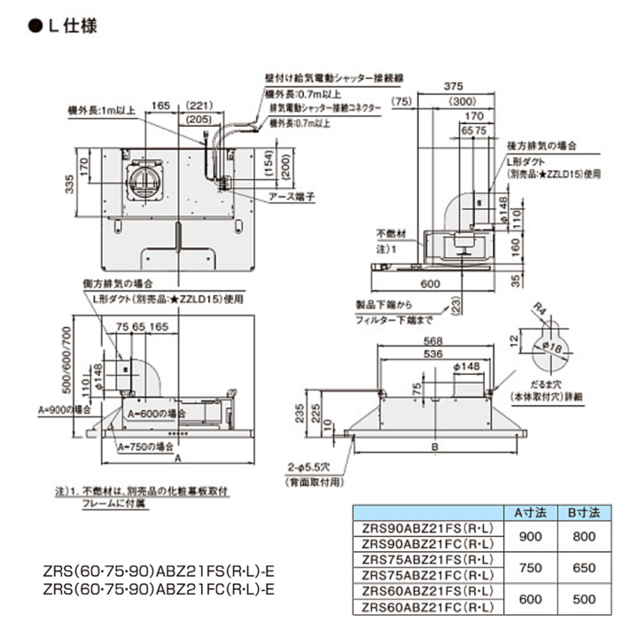 税込) ※幕板別売 メタルブラック 右排気 間口75ｃｍ レンジフード フラットスリム 【ZRS75ABZ21FC(R)-E】クリナップ  キッチン換気扇 - キッチン - knowledge21.com