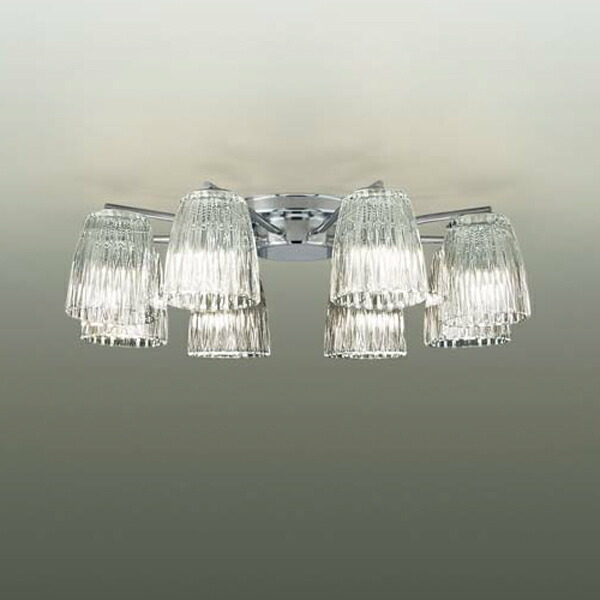 美品 リブ入 ガラス シャンデリア 8灯 LED DCH-38214Y （3） 【公式通販】