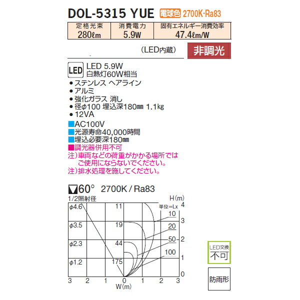 15265円 お得セット 大光電機 LEDグラウンドライトDOL5315YUE工事必要