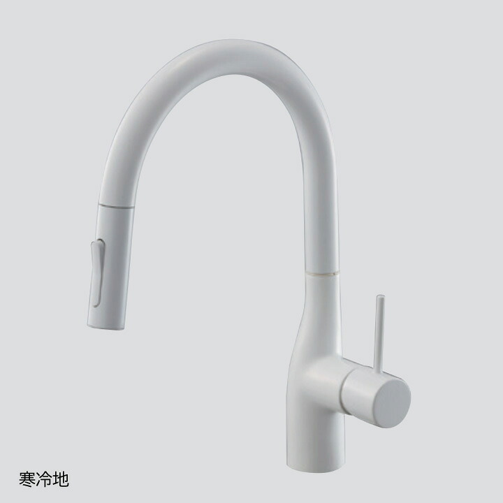 【KM6061ZECC4HS】KVK キッチン用 シングルレバー式シャワー付混合栓 グロスホワイト(撥水) 寒冷地用｜コンパルト 店