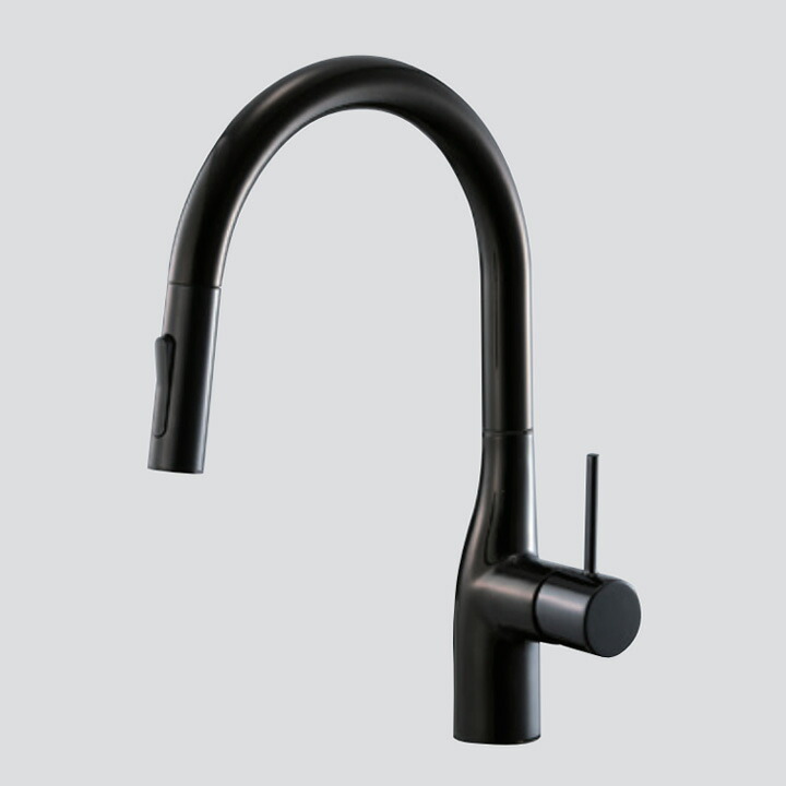 【KM6061ECC5HS】KVK キッチン用 シングルレバー式シャワー付混合栓 グロスブラック(撥水)｜コンパルト 店