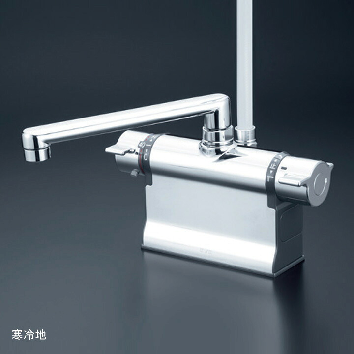 【KF3011ZT2S2HS】KVK デッキ形サーモスタット式シャワー メッキワンストップシャワー付 (240mmパイプ付) (撥水) 寒冷地用