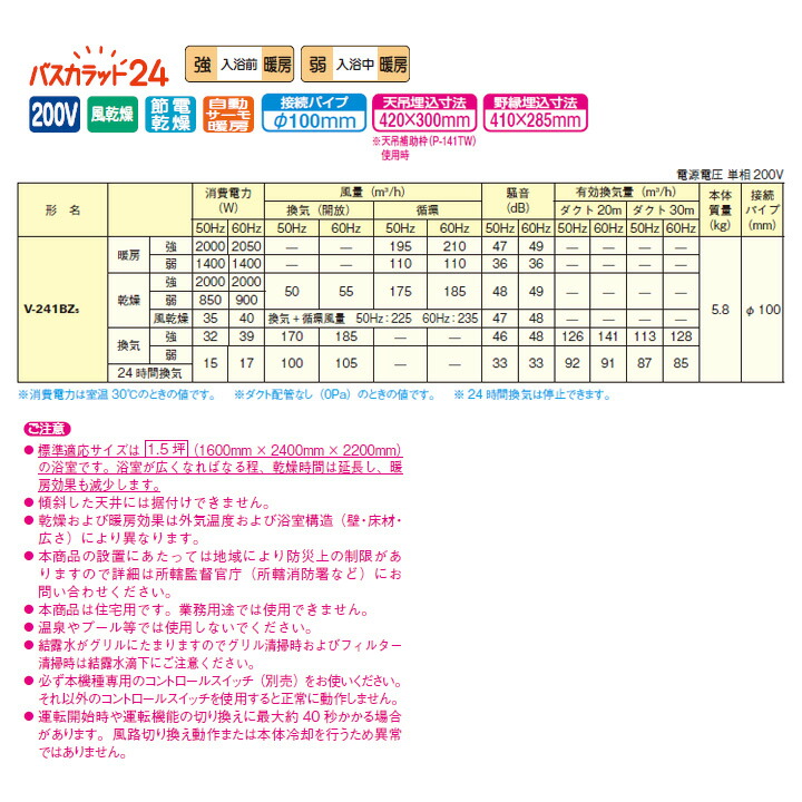 数量限定価格!! 三菱 バス乾燥 暖房 換気システム 24時間換気機能付 1 部屋換気用 V-241BZ後継機種 MITSUBISHI fucoa.cl