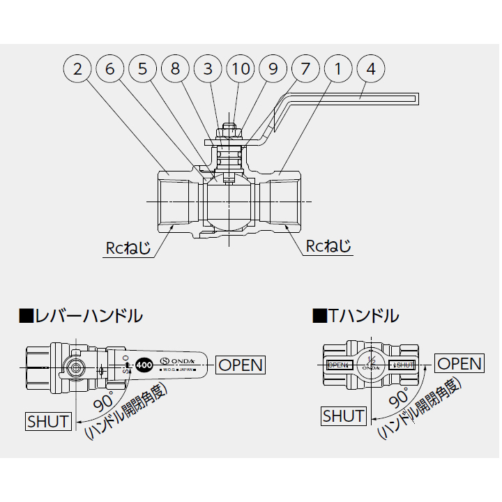 直営ストア オンダ製作所 ボールバルブ BS5型 Rcねじ×Rcねじ 呼び径1 2