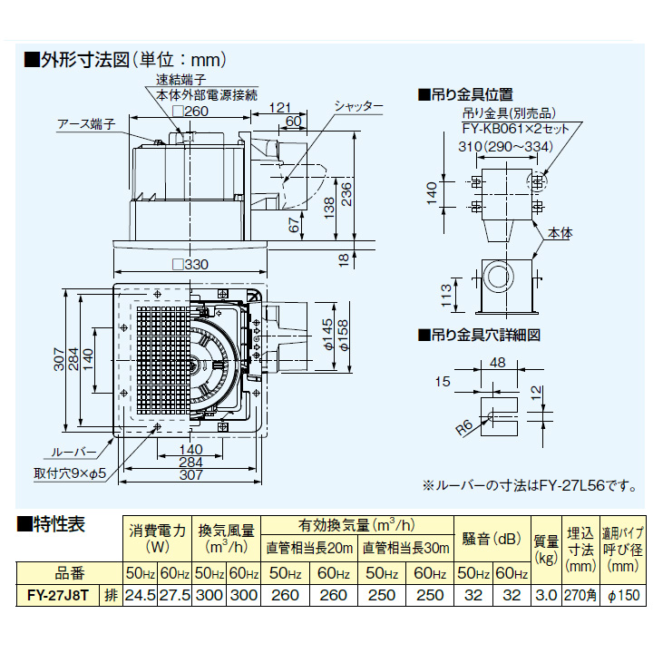 低価人気 XFY-32J8/47 Panasonic 天井埋込形換気扇 ルーバー組合せ品番