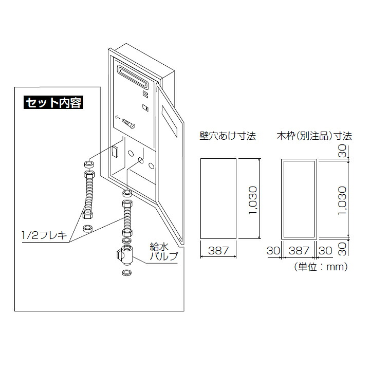 【UX-K155(B)-MAウシロ】リンナイ 壁組込ボックス 壁組込 後配管仕様 Rinnai
